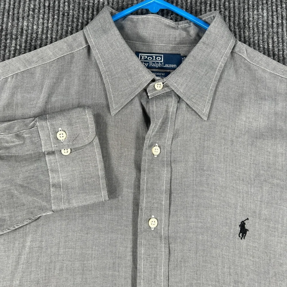 Polo Ralph Lauren Mens Shirt 17 32/33 Andrew Gray Long Sleeve Button Up Cotton